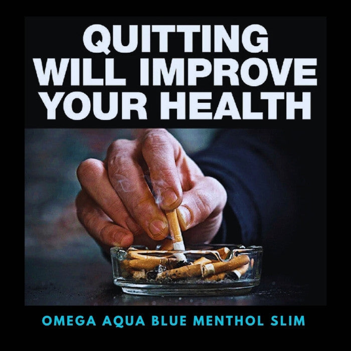 Omega Aqua Blue Menthol Slim 20s 10-pack cigarette carton available at Cigarettes Australia
